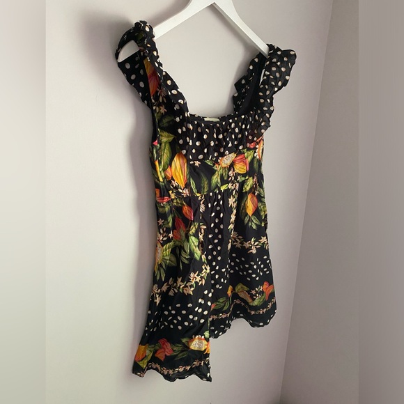 Women’s Farm Rio Cocoa Paradise Mini Polka Dot Fruit Dress Small scarf print - Picture 2 of 9